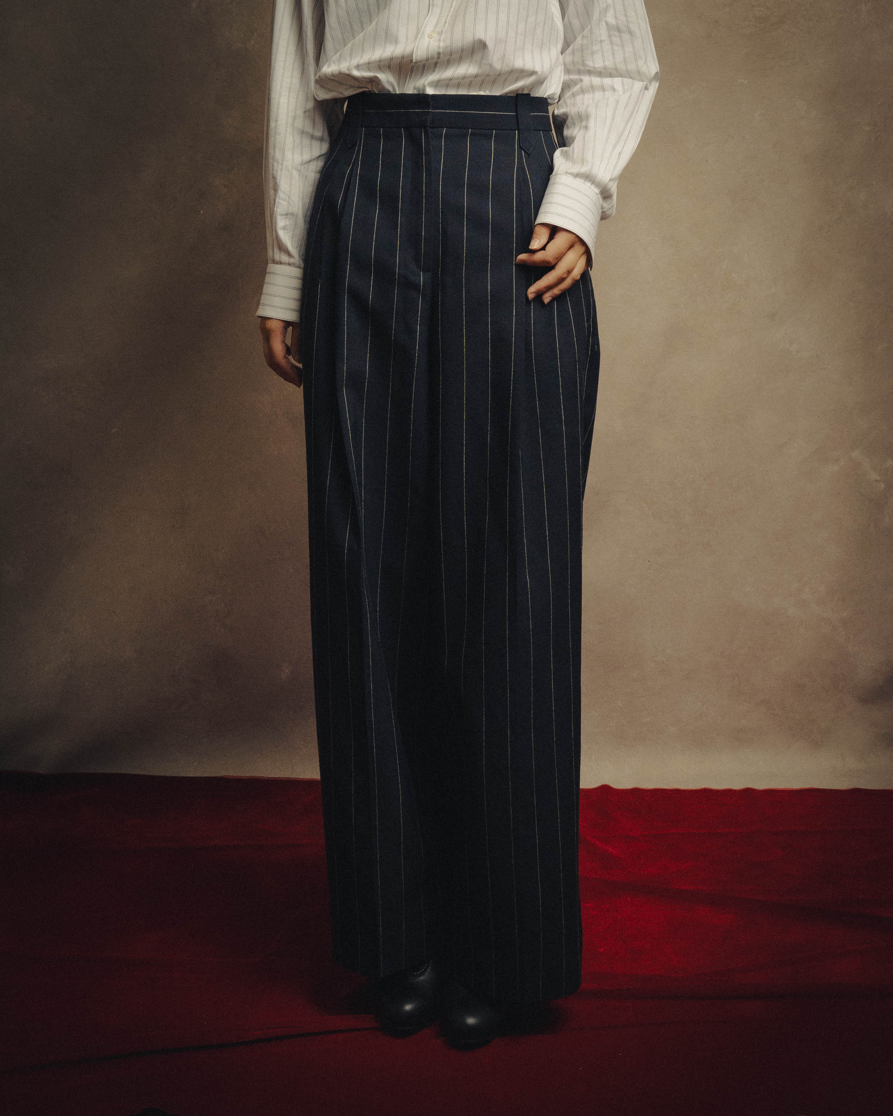 -SPECIAL- "LOEWE" 10's Pinstriped silk-lined wide trousers