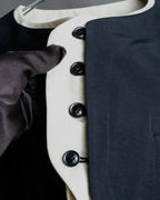 "LIMI feu" Cleric design inverted V-shaped hem short length jacket