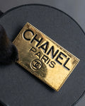 "CHANEL" Logo engraved gold plate brooch