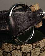 "GUCCI" 00's Large horsebit GG canvas wide waist belt