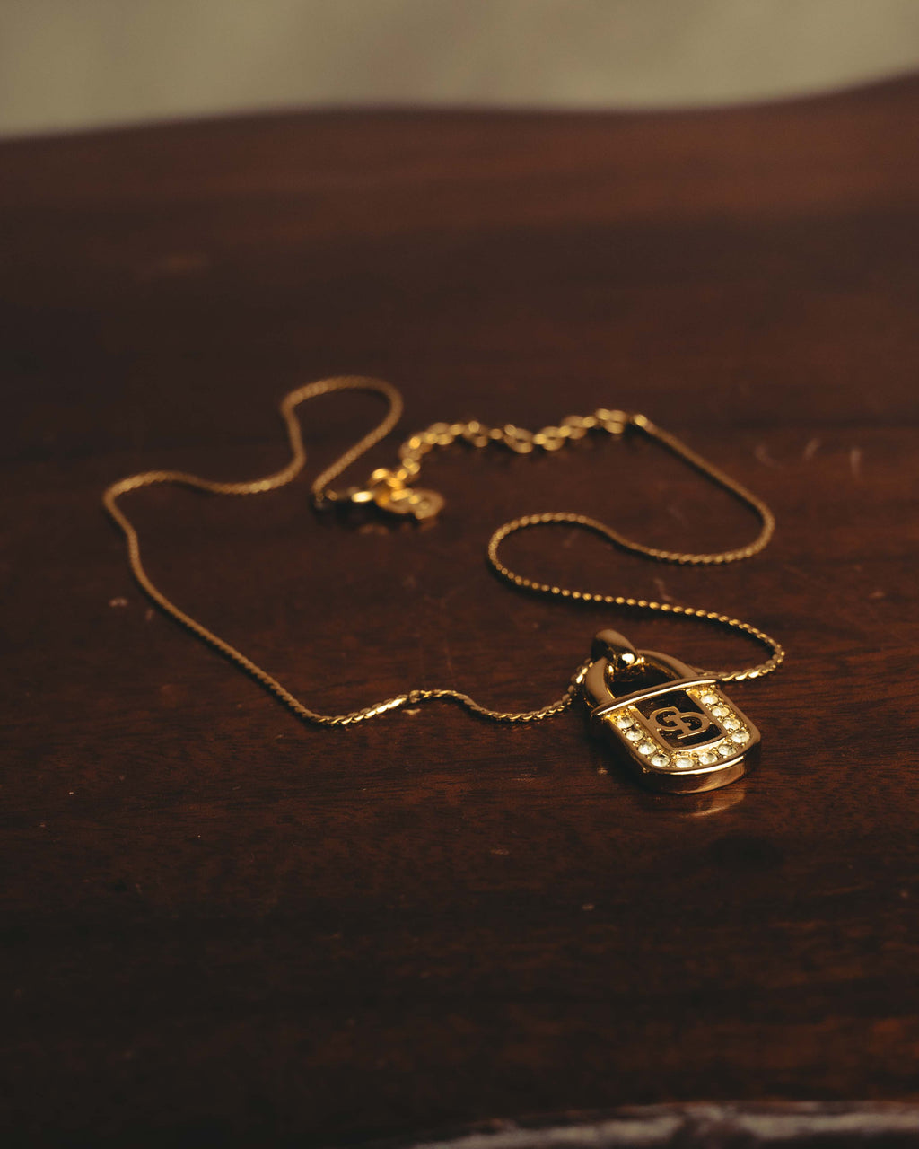 "Christian Dior" 90's Rhinestone padlock pendant necklace