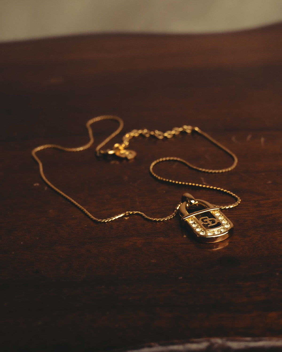 "Christian Dior" 90's Rhinestone padlock pendant necklace