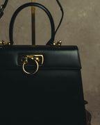 "Salvatore Ferragamo" 80's-90's Structured leather top handle bag