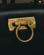 "Salvatore Ferragamo" 80's-90's Structured leather top handle bag