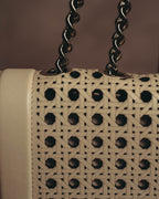 "Salvatore Ferragamo" 2010's-20's Ivory perforated leather chain shoulder bag