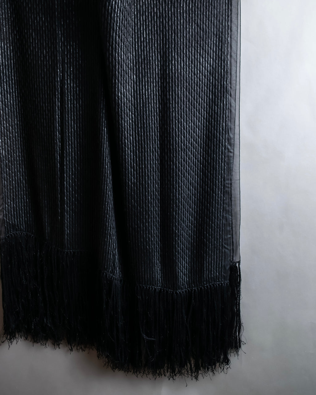 "GIORGIO ARMANI" Waffle low gauge knit fringe design stole