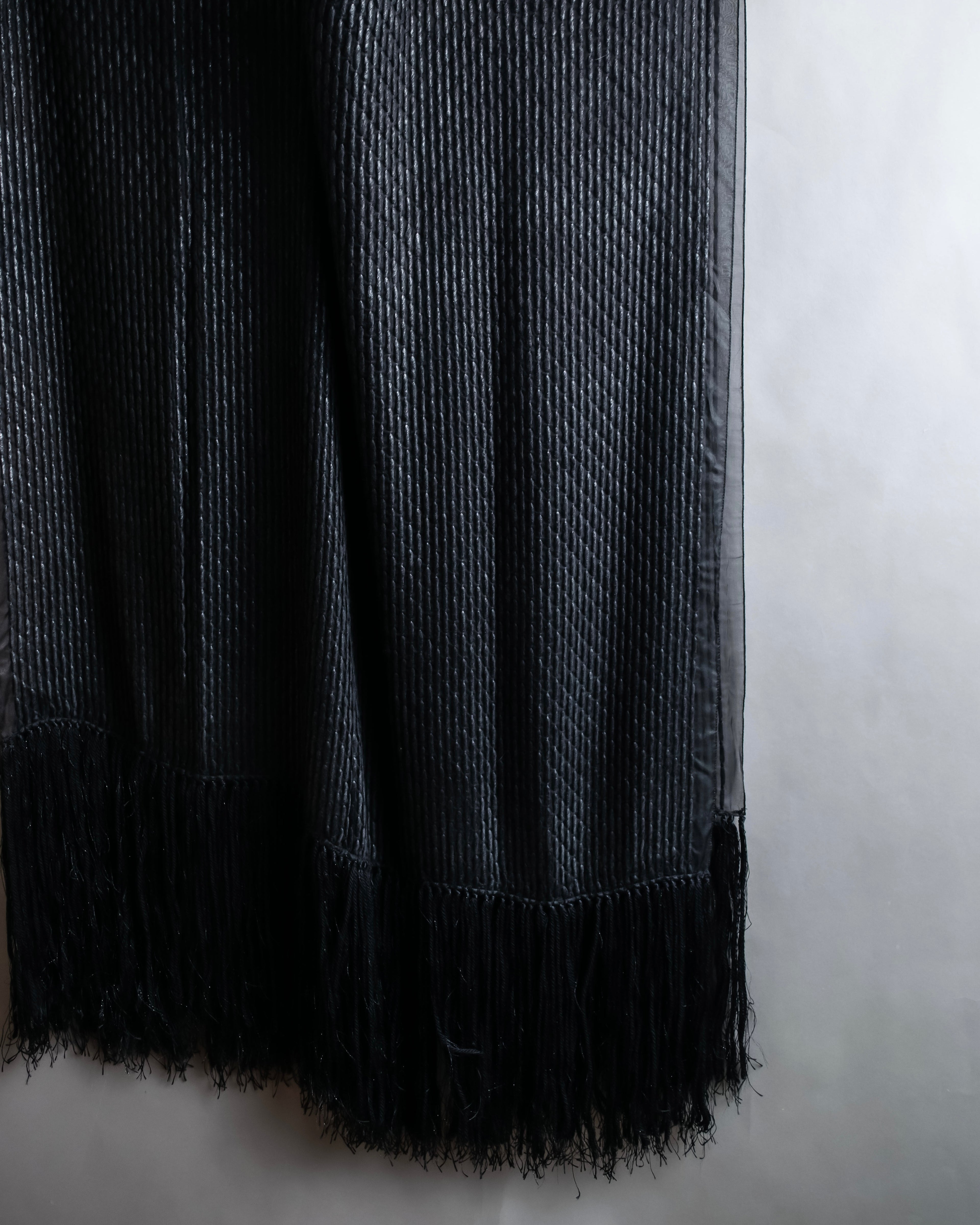 "GIORGIO ARMANI" Waffle low gauge knit fringe design stole