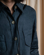 "HERMES" 90's Military detail linen long shirt dress