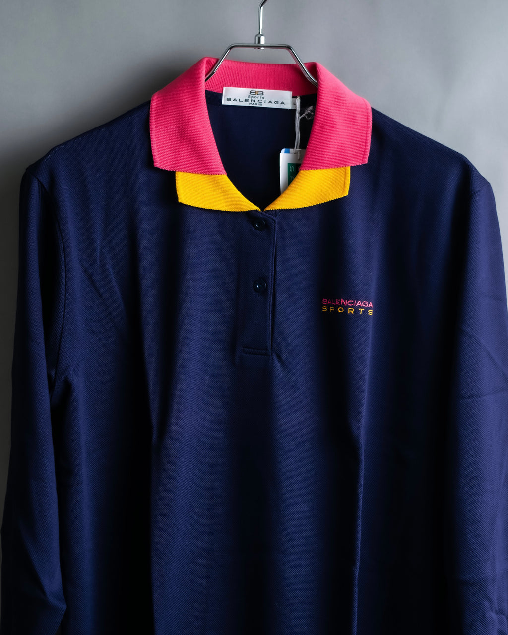 "Balenciaga Sports" Pink & yellow collar long sleeve polo shirt