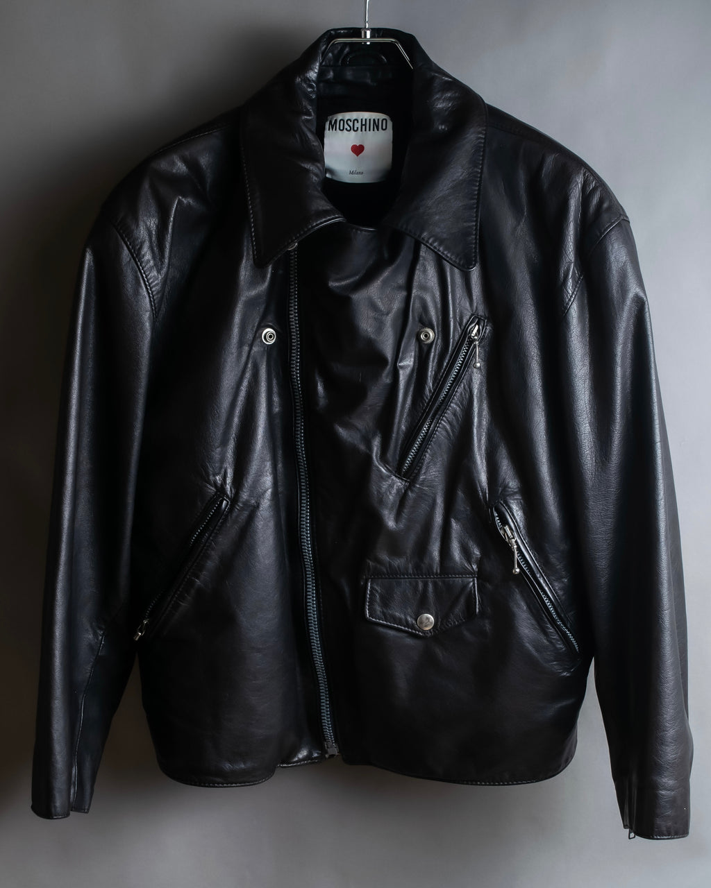 "MOSCHINO" Box silhouette leather double rider jacket