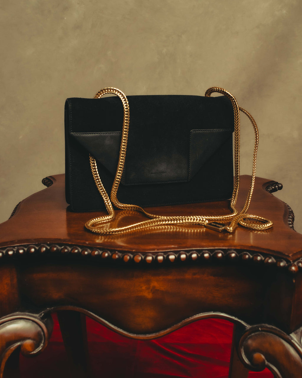 -SPECIAL- "Saint Laurent" 2013-2017 Betty suede and leather geometric flap chain shoulder bag