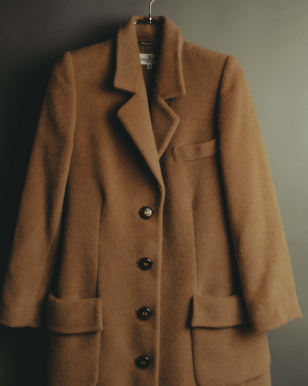 "VALENTINO MISS V" 80's-90's Camel hair single-breasted coat