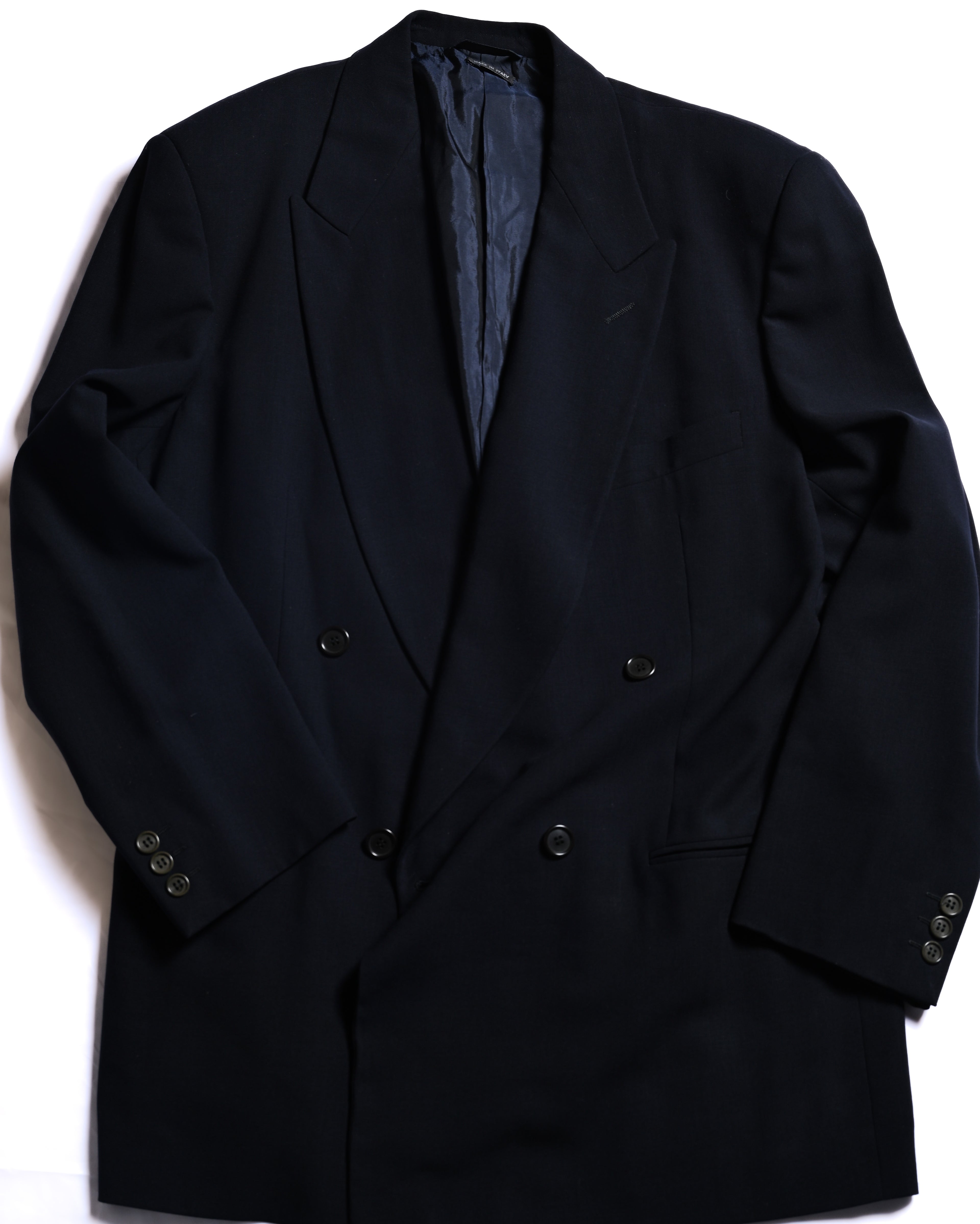 GIORGIO ARMANI/ Curved Lapel Oversized Double Breasted Tailored Jacket Navy