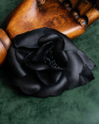 "CHANEL" Black camellia motif brooch