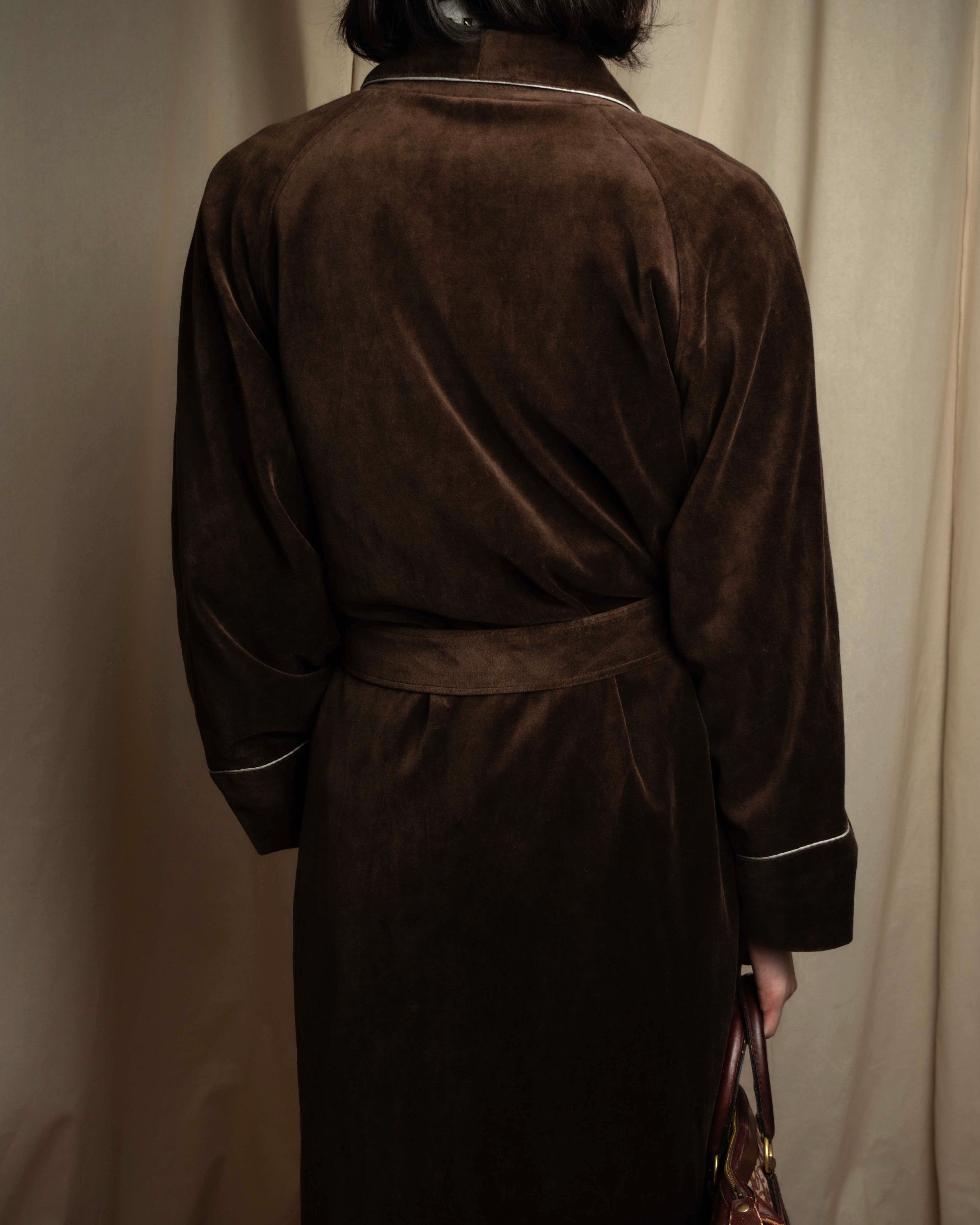 "CELINE" Piping design velour long gown coat
