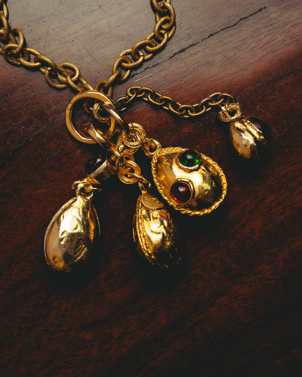 -SPECIAL - “CHANEL” 70’s-80’s Gripoix glass cabochon charm sautoir necklace