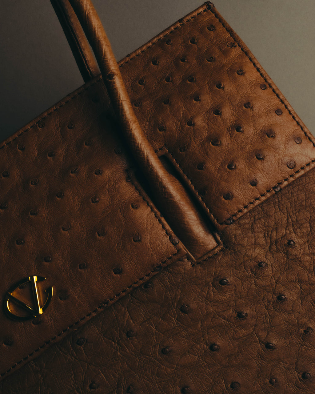 “GIOVANNI VALENTINO” Structured ostrich top handle bag