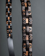 "CELINE" Triomphe motif stud design leather narrow belt
