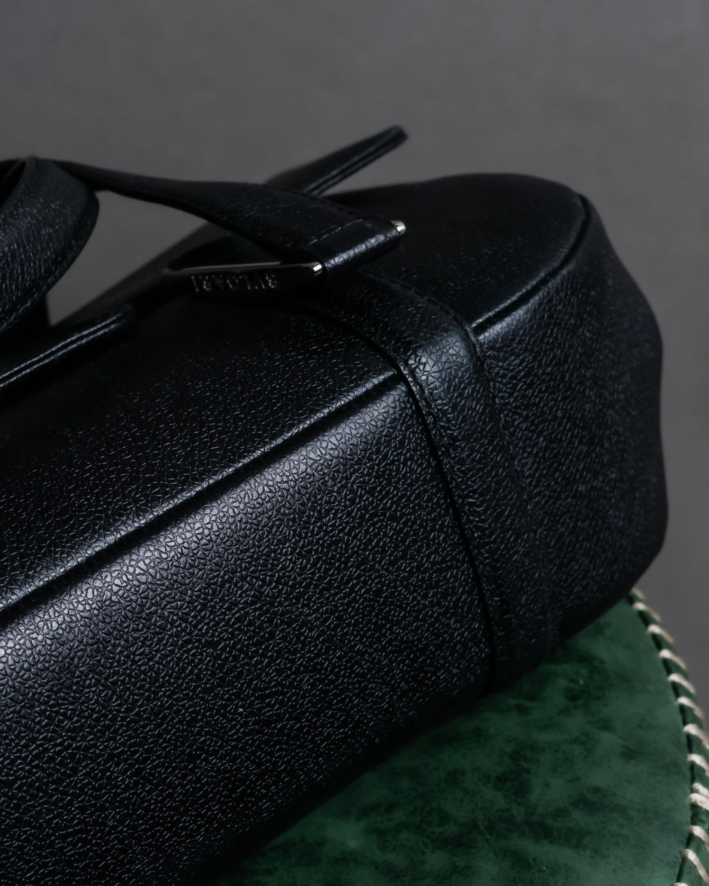 "BVLGARI" Horizontal form engraved logo leather bag