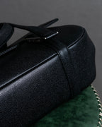 "BVLGARI" Horizontal form engraved logo leather bag