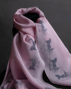 "CELINE" Sulky pattern pink silk long scarf