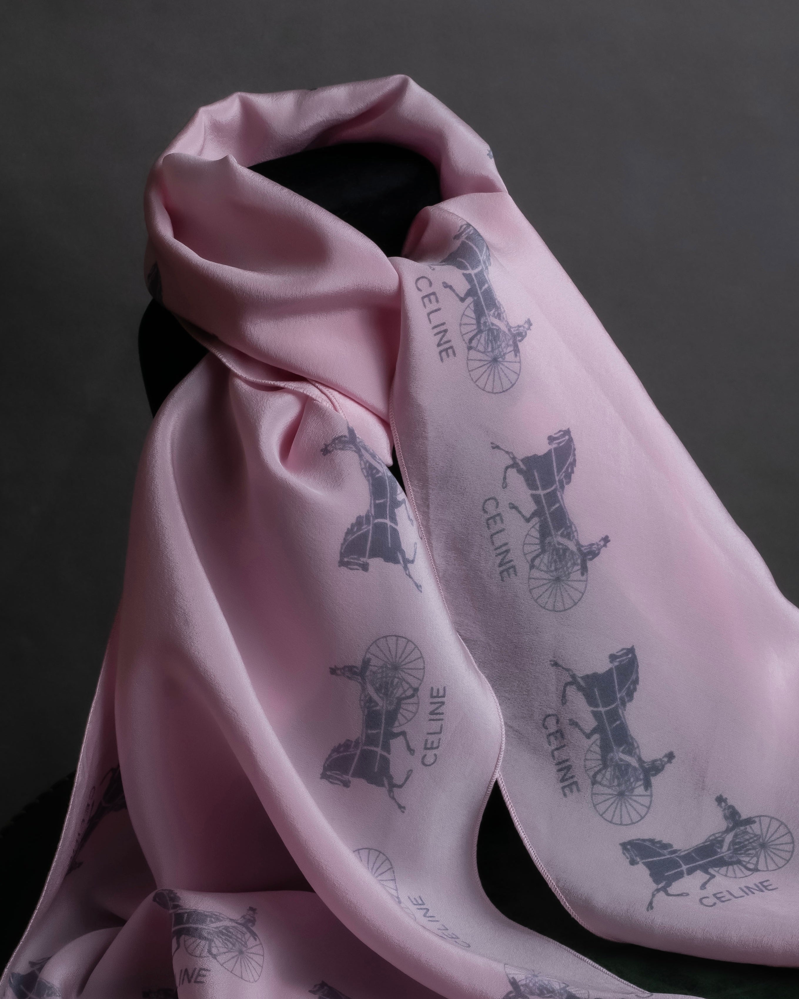 "CELINE" Sulky pattern pink silk long scarf