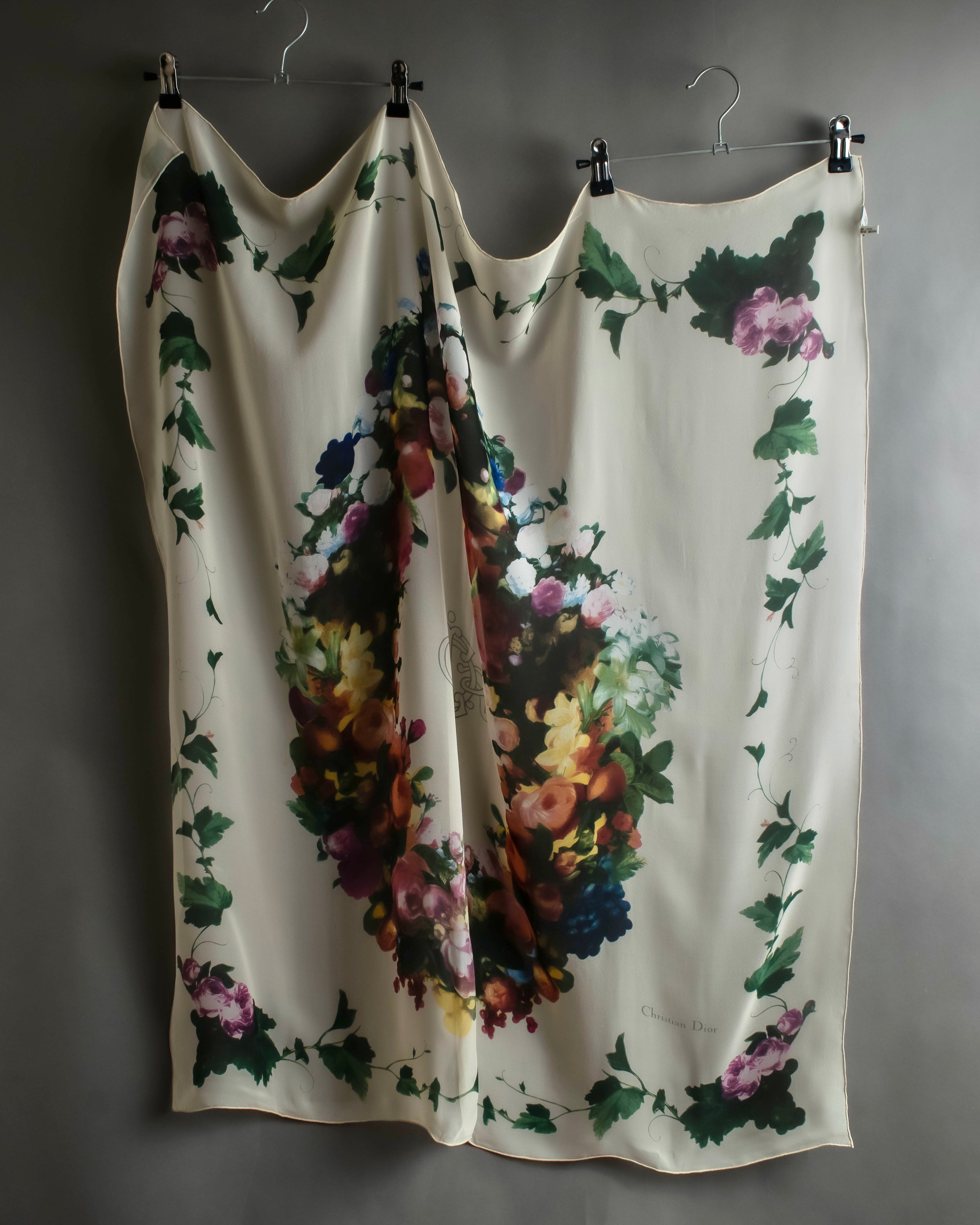 "Christian Dior" Wreath floral design silk scarf