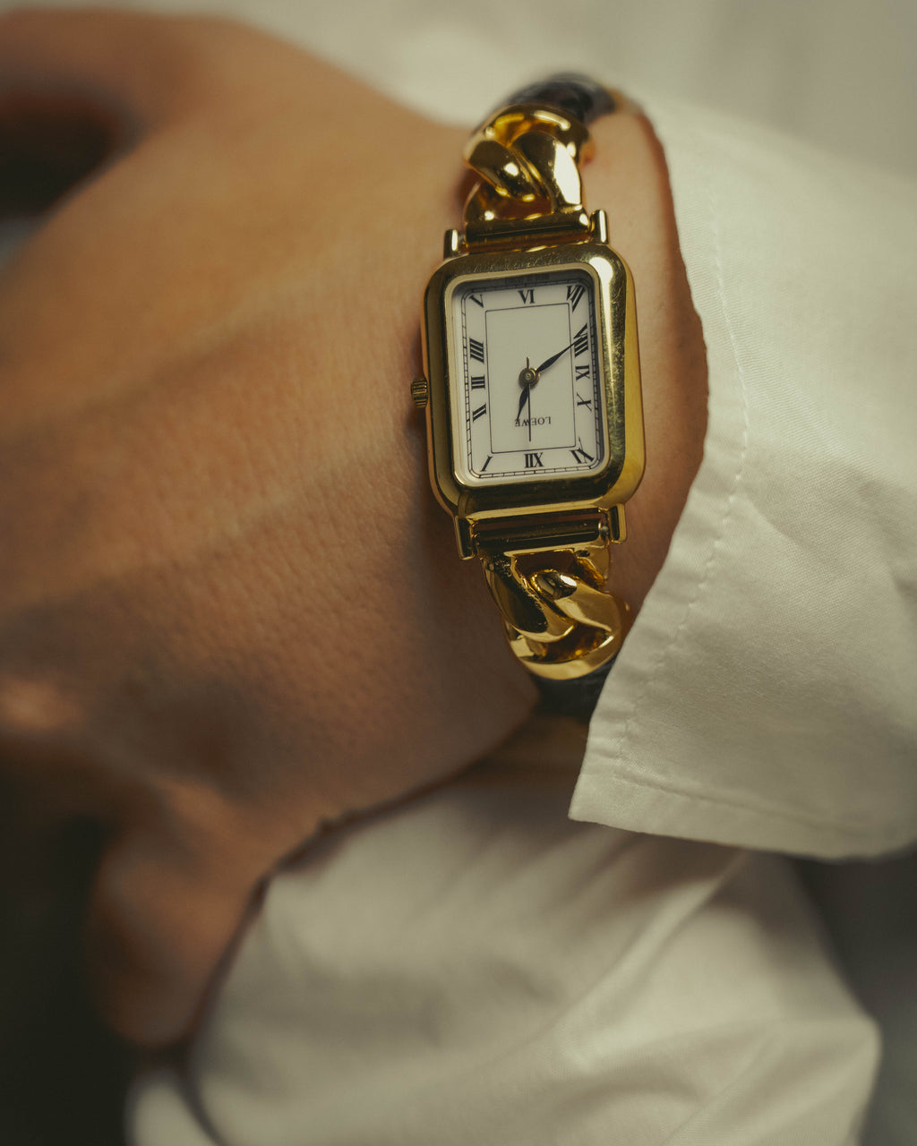 -SPECIAL- “LOEWE” 80’s-90’s rectangular anagram bangle bracelet watch