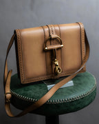 "GUCCI" Duilio brogue brown leather shoulder bag