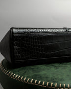 "YVES SAINT LAURENT" Whip stitch design crocodile foil stamped leather hand bag