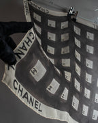 "CHANEL" Coco mark grid pattern silk scarf