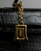 "YVES SAINT LAURENT" Whip stitch design crocodile foil stamped leather hand bag