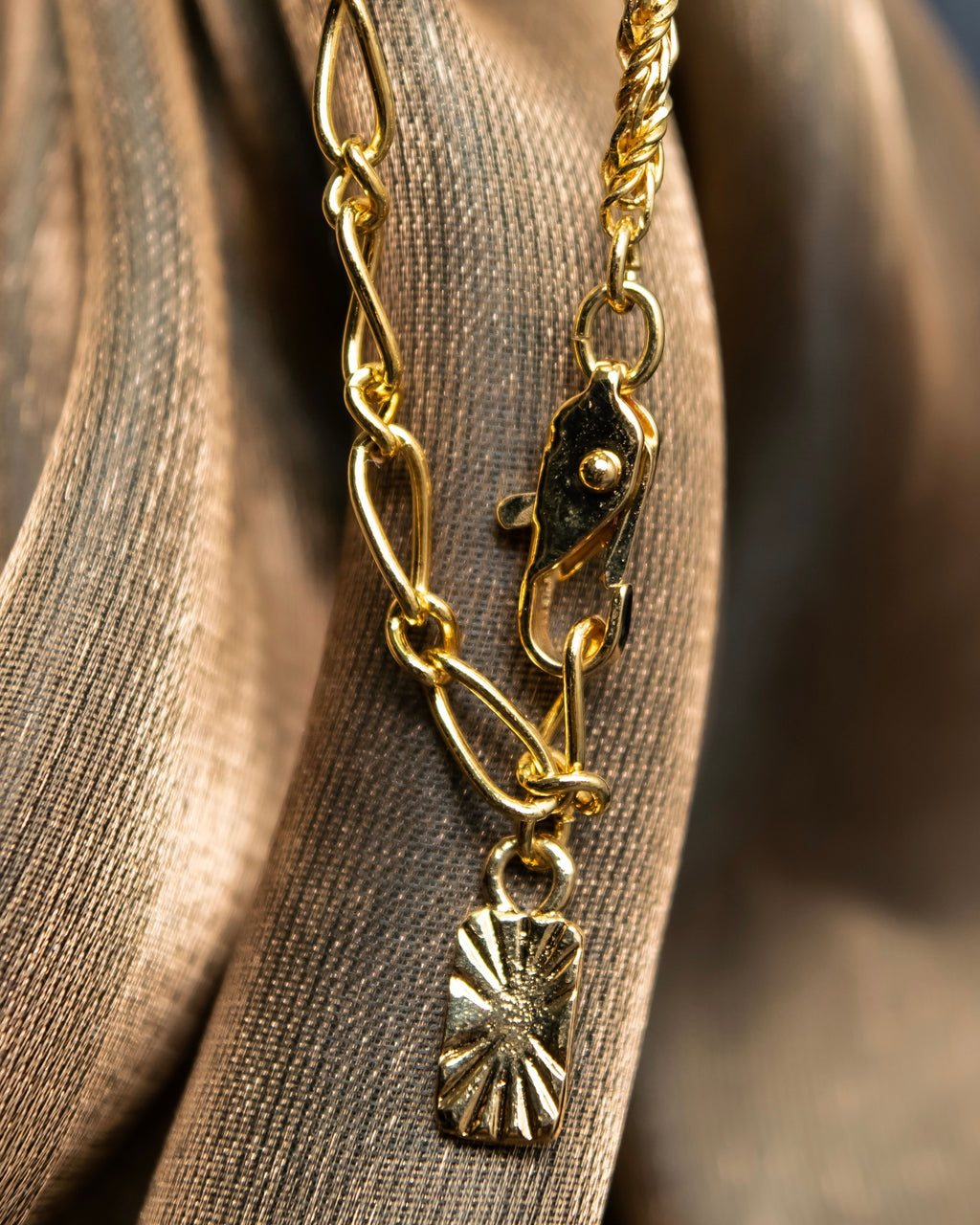 "YVES SAINT LAURENT" rhinestone motif gold necklace