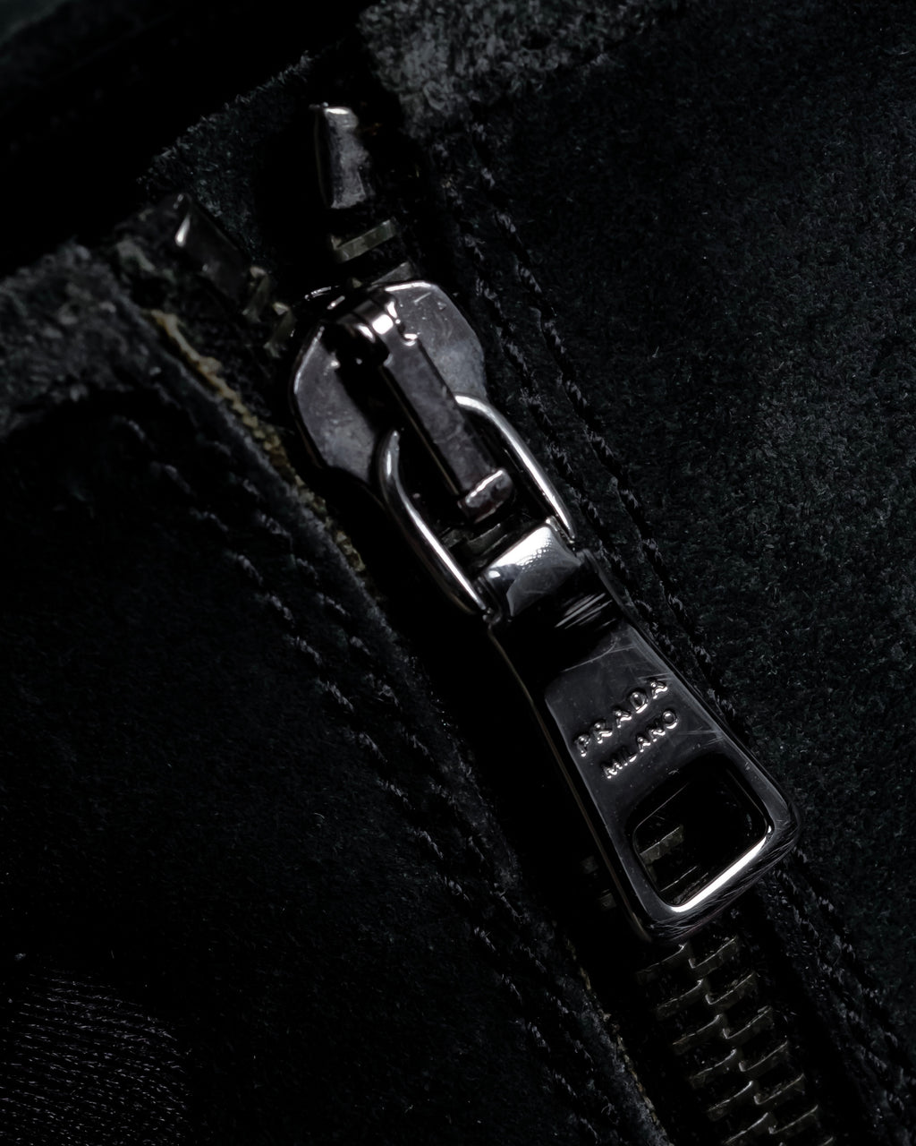 "PRADA" Military detail brushed leather lace-up long boots