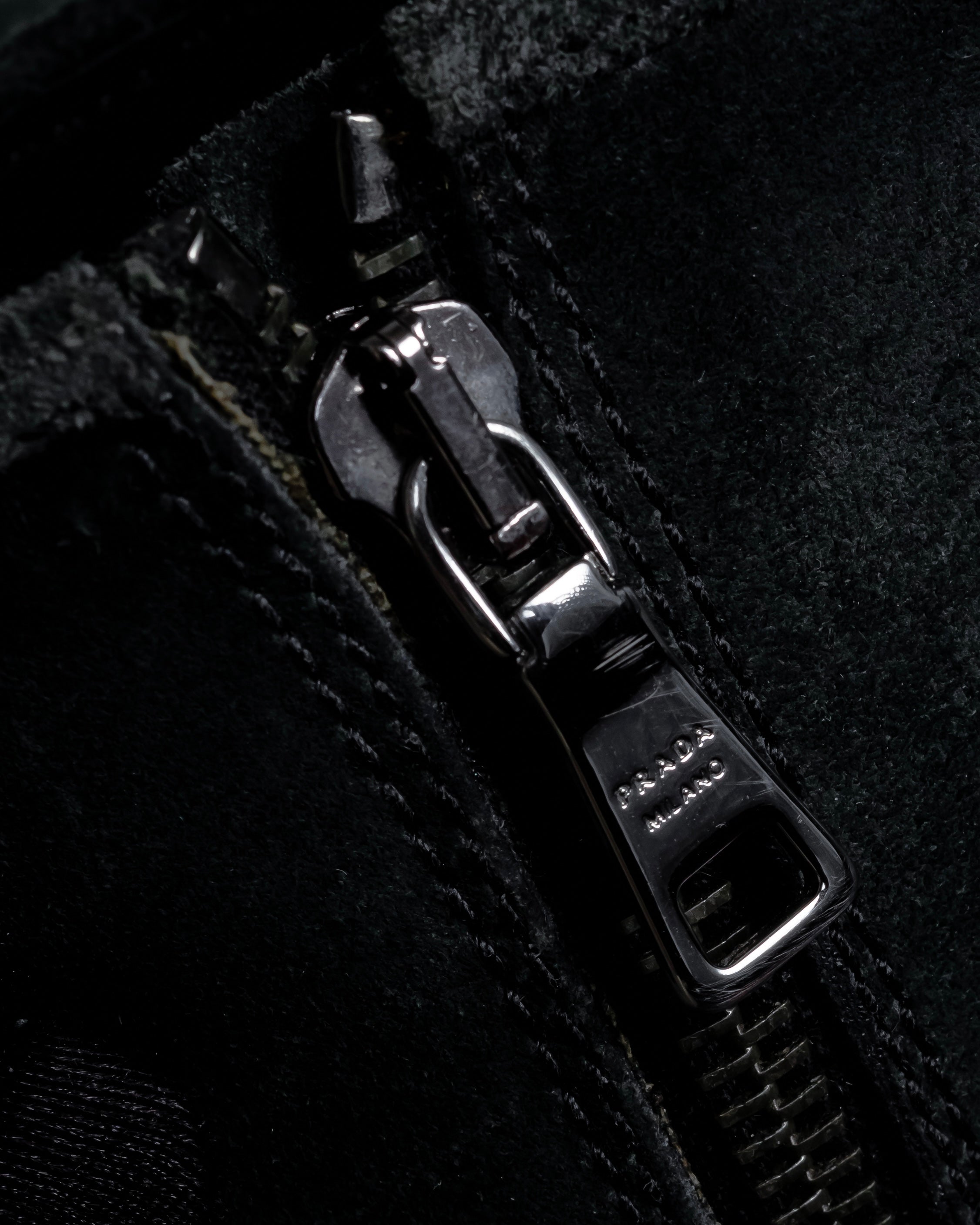 "PRADA" Military detail brushed leather lace-up long boots