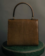 "CELINE" 70's-80's Structured lizard embossed leather top handle handbag