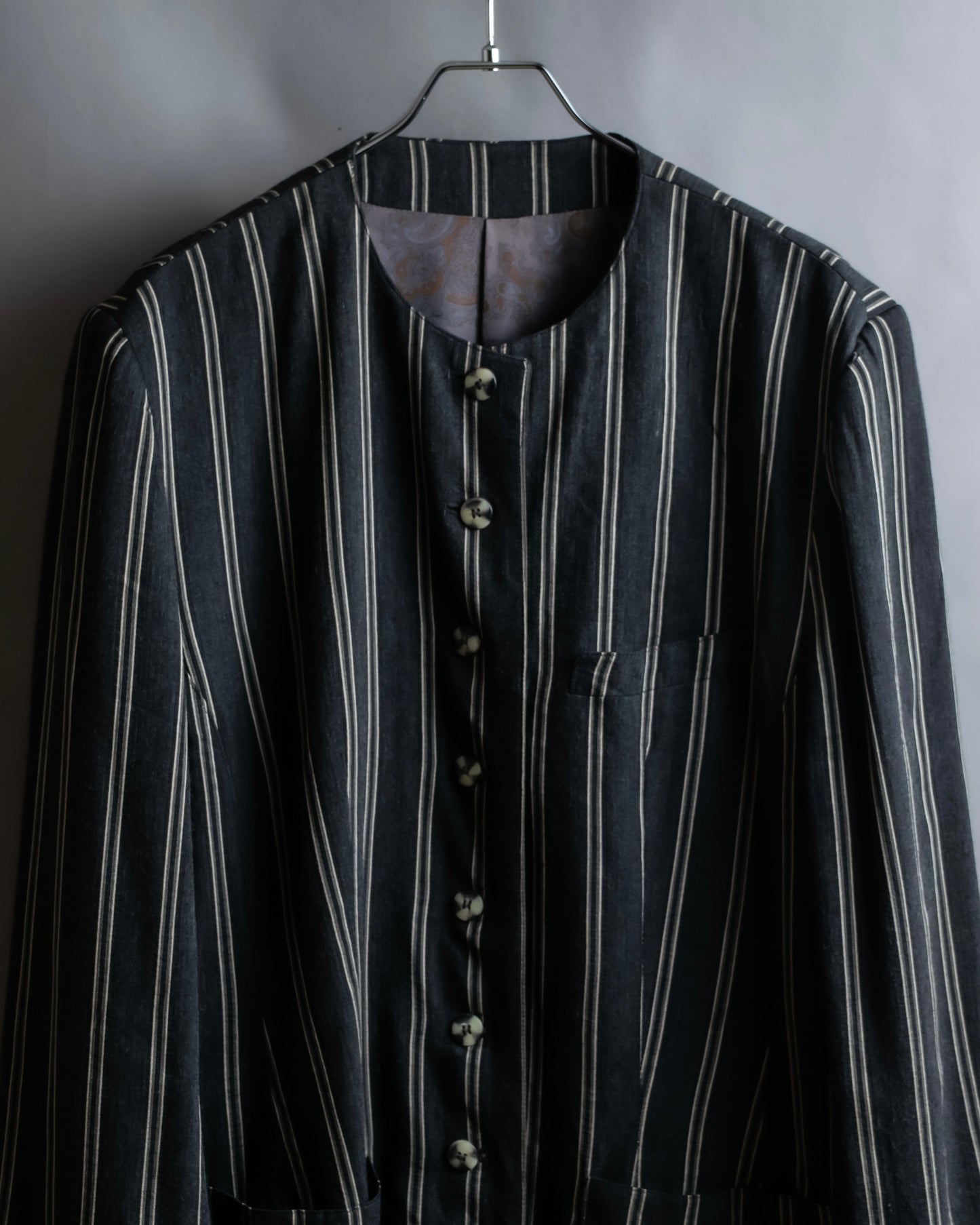 "Vintage multi stripe collarless jacket"