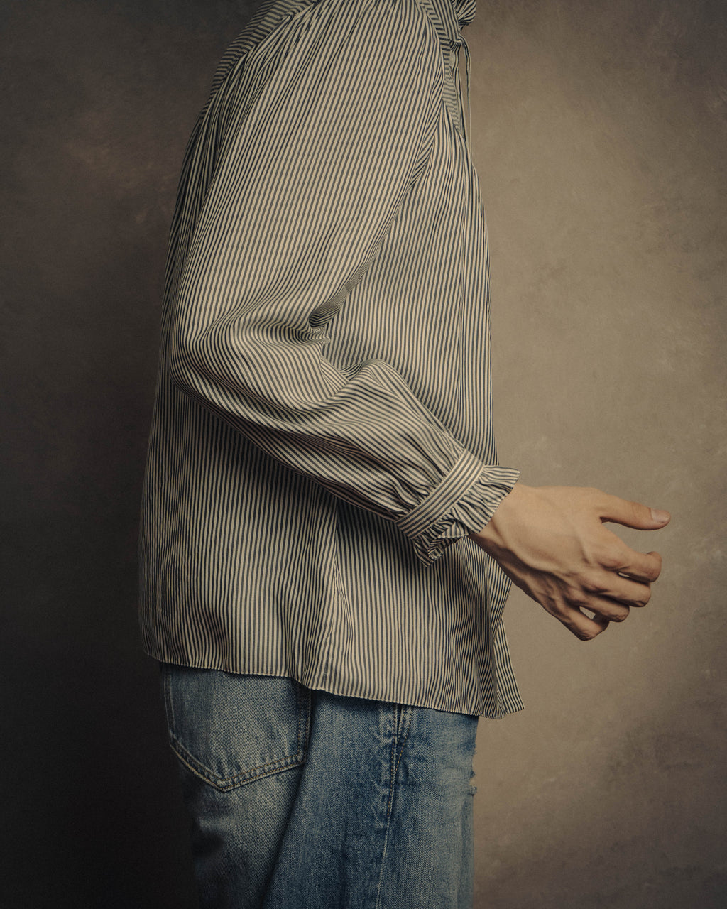 -SPECIAL- “CELINE” 2018’s silk striped ruffle bow blouse