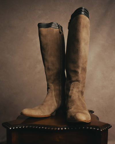"LOEWE" Vintage contrast leather knee-high suede boots