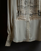 "HERMES" 90's Musical score motif front pleated shirt