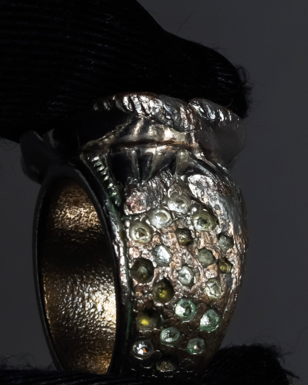 "CHANEL" Camellia motif rhinestone logo design ring