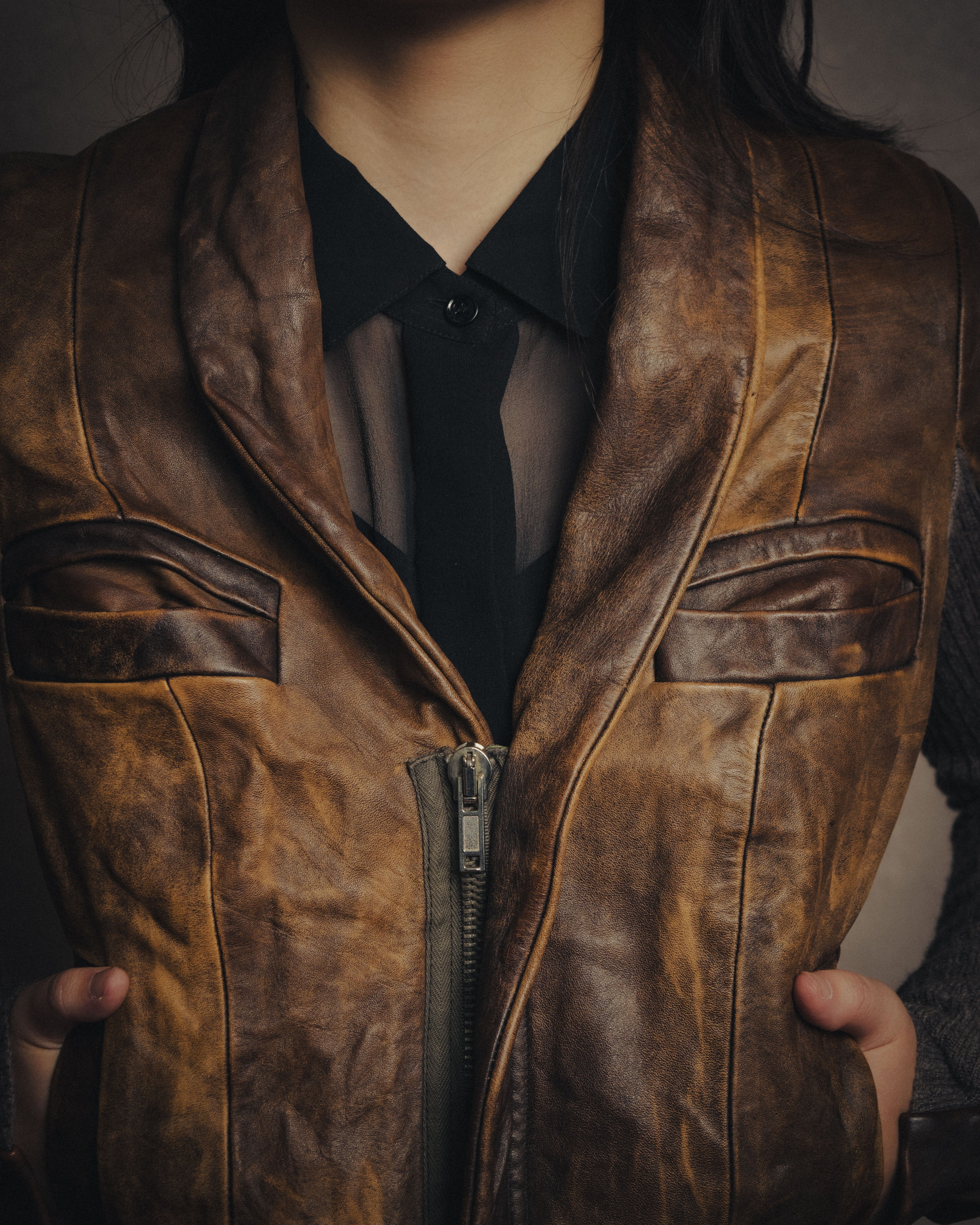 -SPECIAL- “Rick Owens” 00’s Washed lamb leather rib sleeve jacket