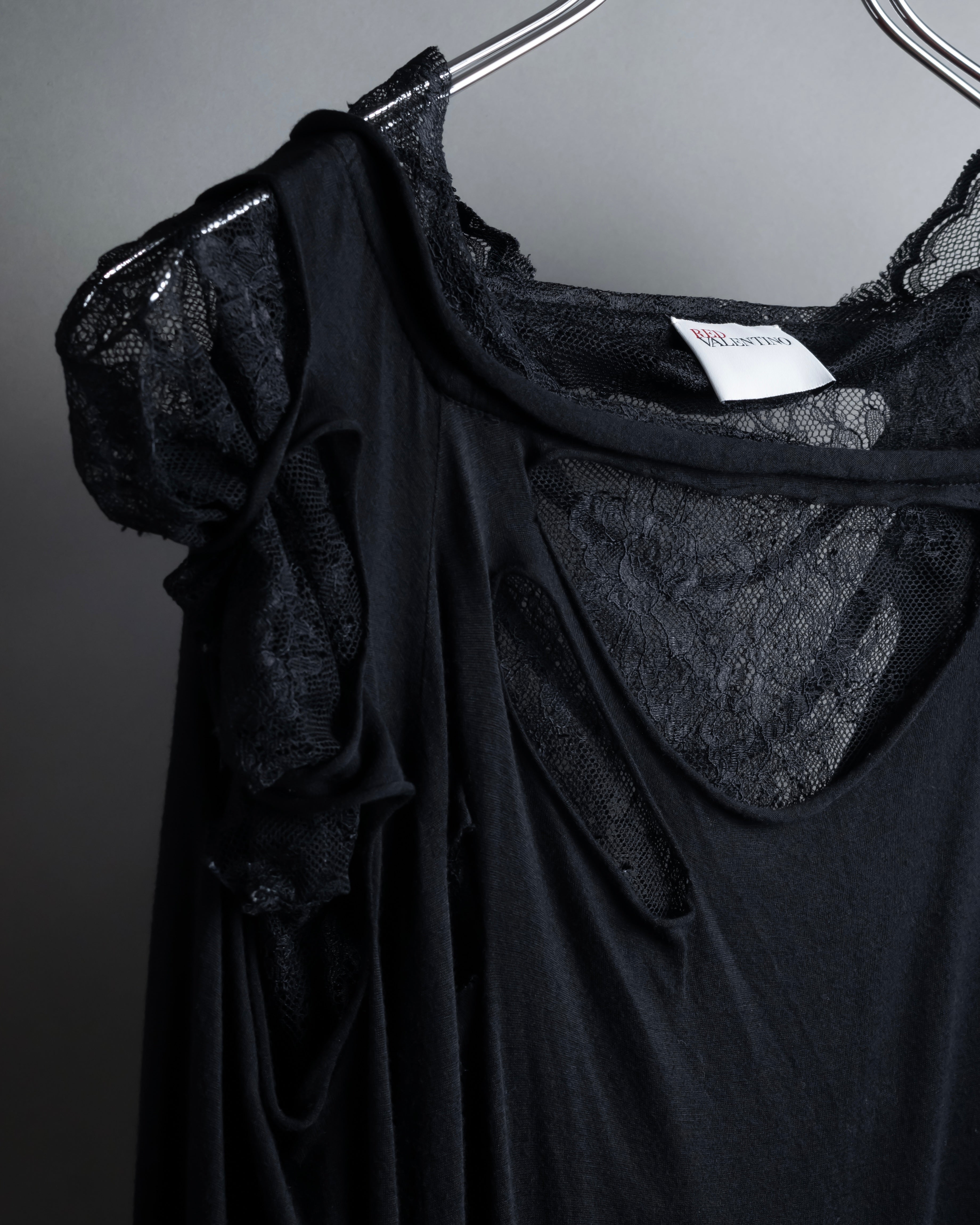 "RED VALENTINO" Distressed tulle skirt docking long pullover