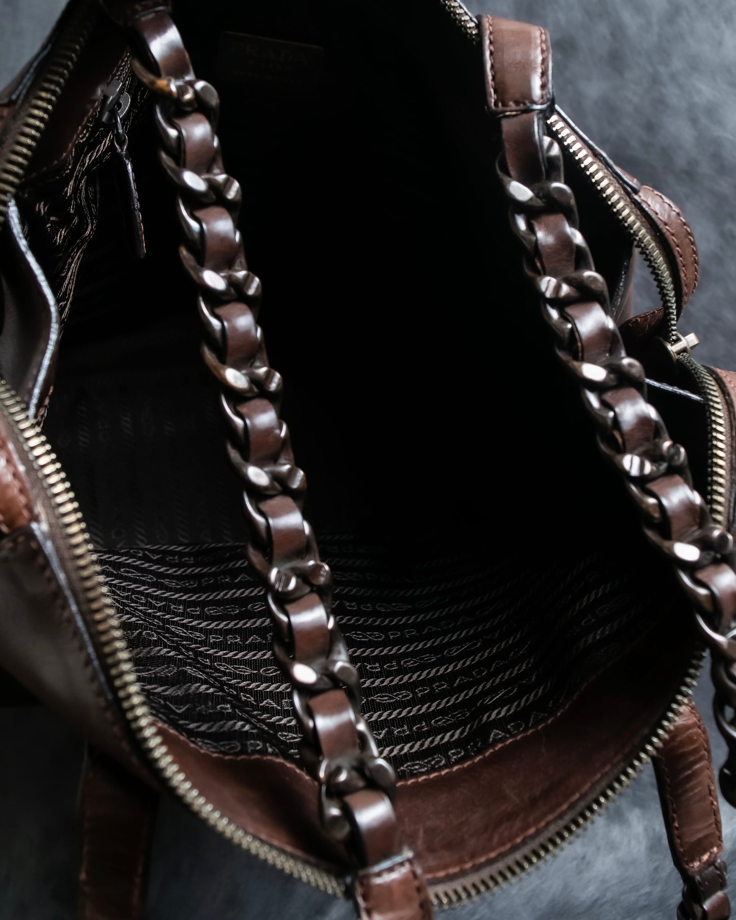 "PRADA" Brown leather chain shoulder bag