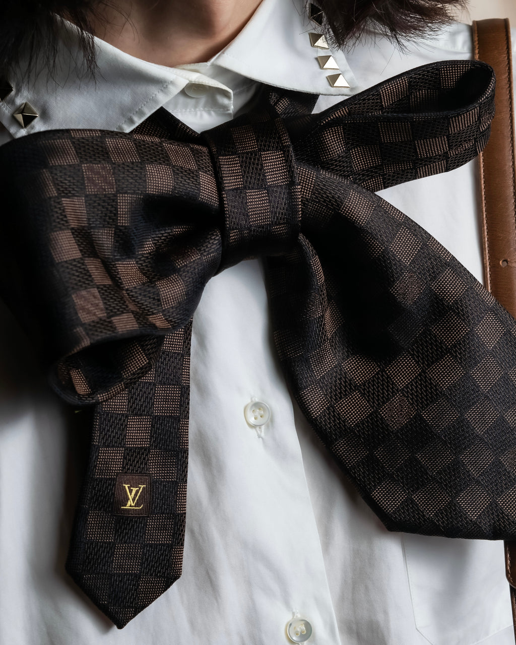 "LOUIS VUITTON" Damier check silk jacquard neck tie