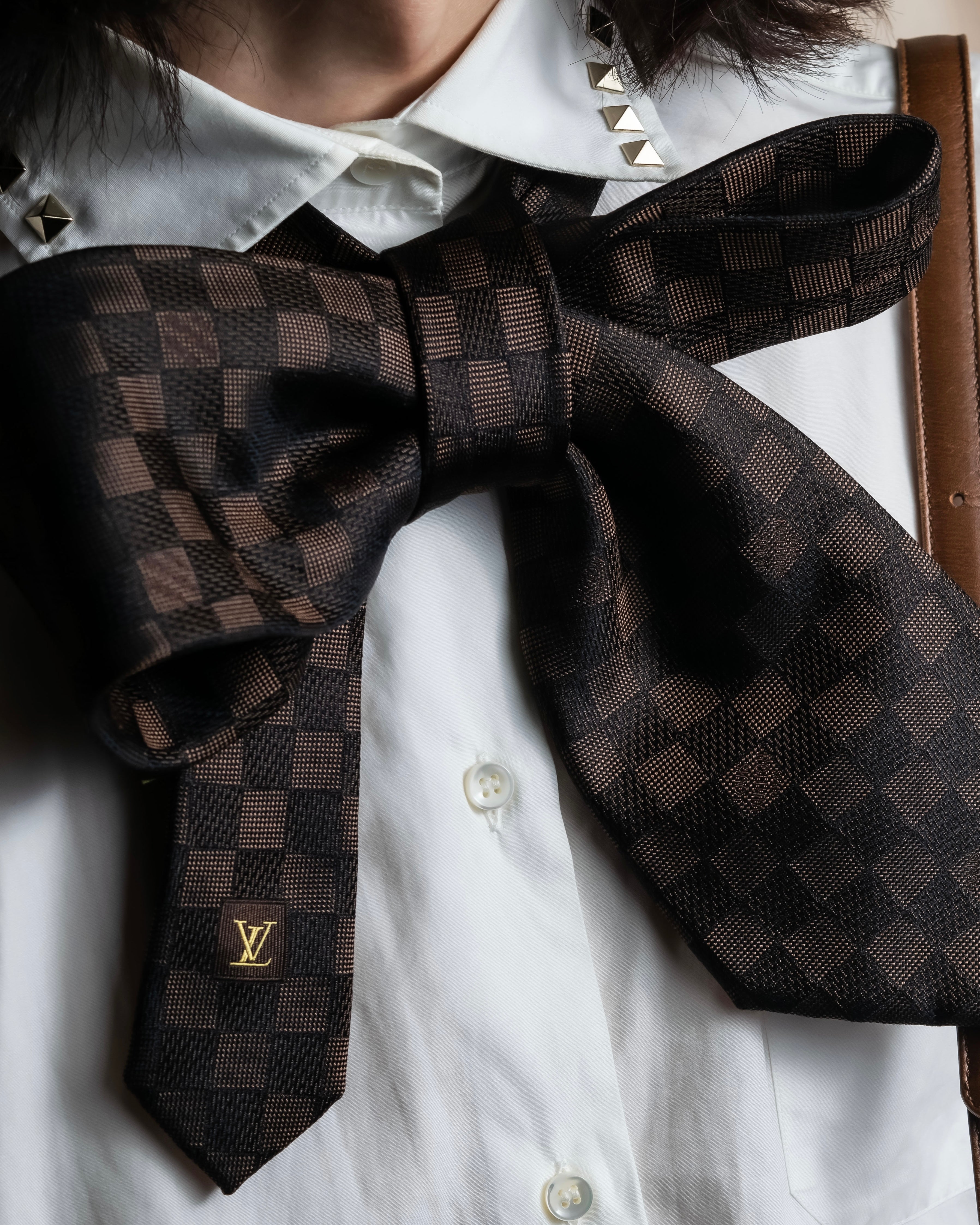 "LOUIS VUITTON" Damier check silk jacquard neck tie