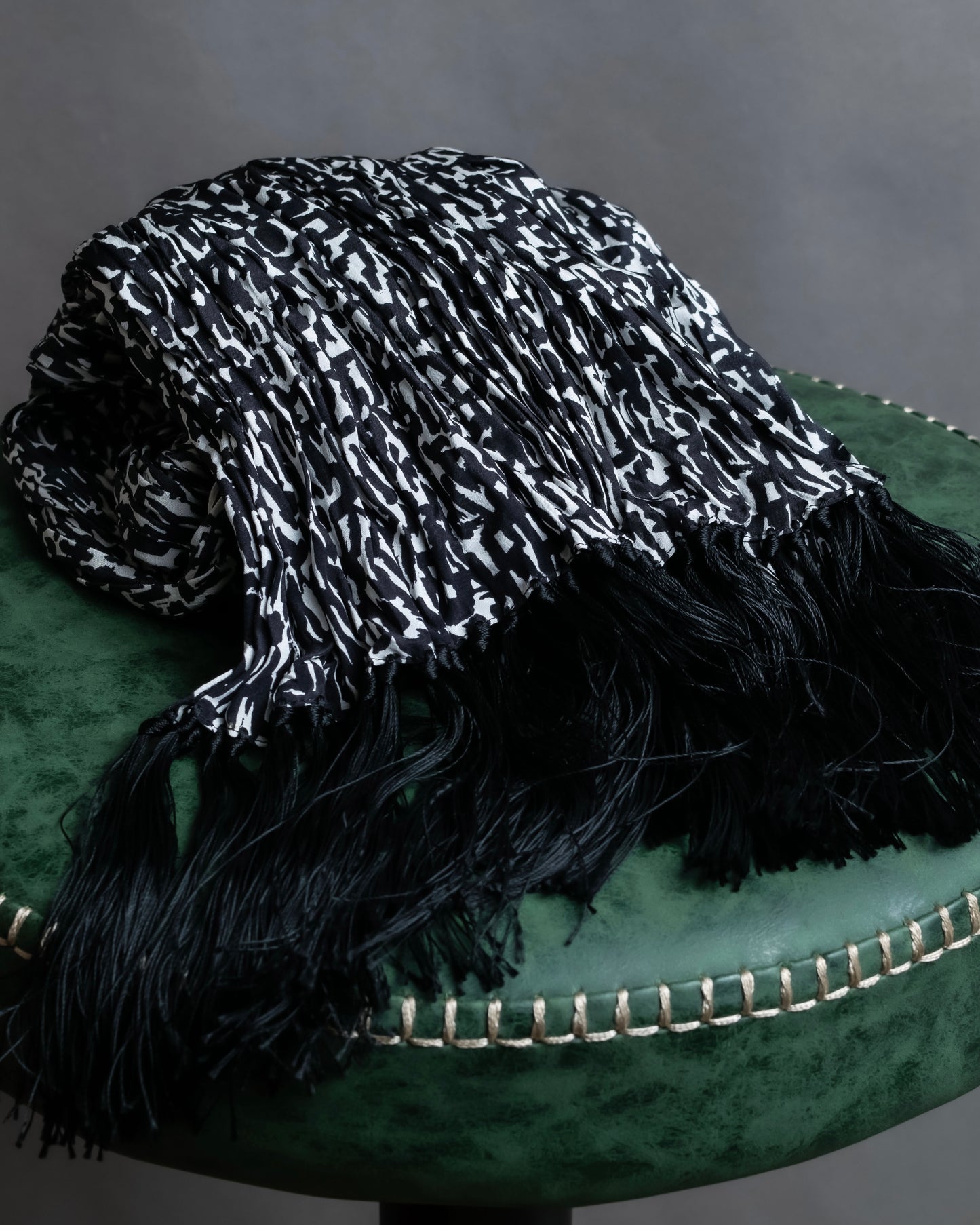 "Saint Laurent Paris" Abstract animal print pleated fringe muffler