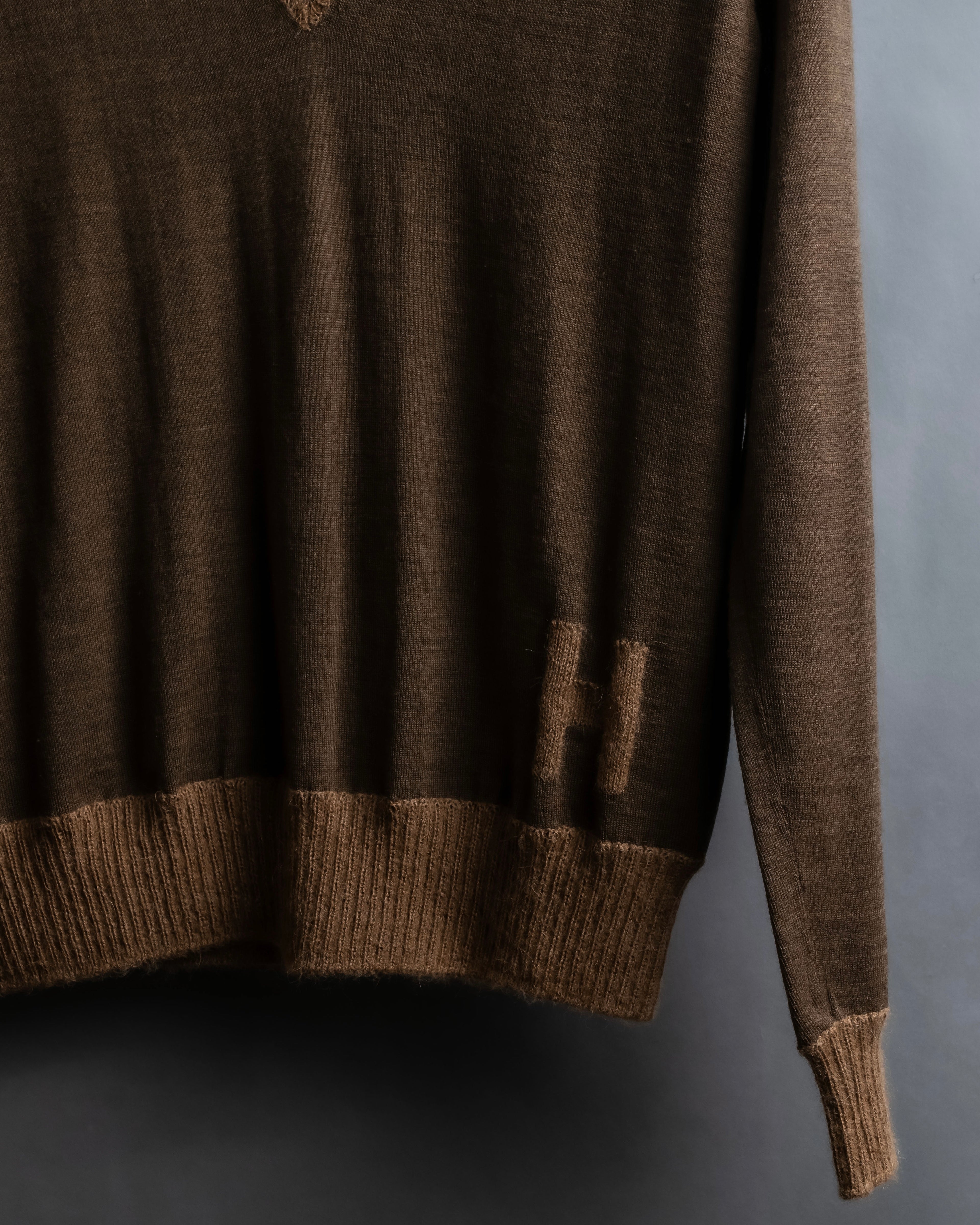 "HERMES" Gaultier period H logo engraved V-neck knit