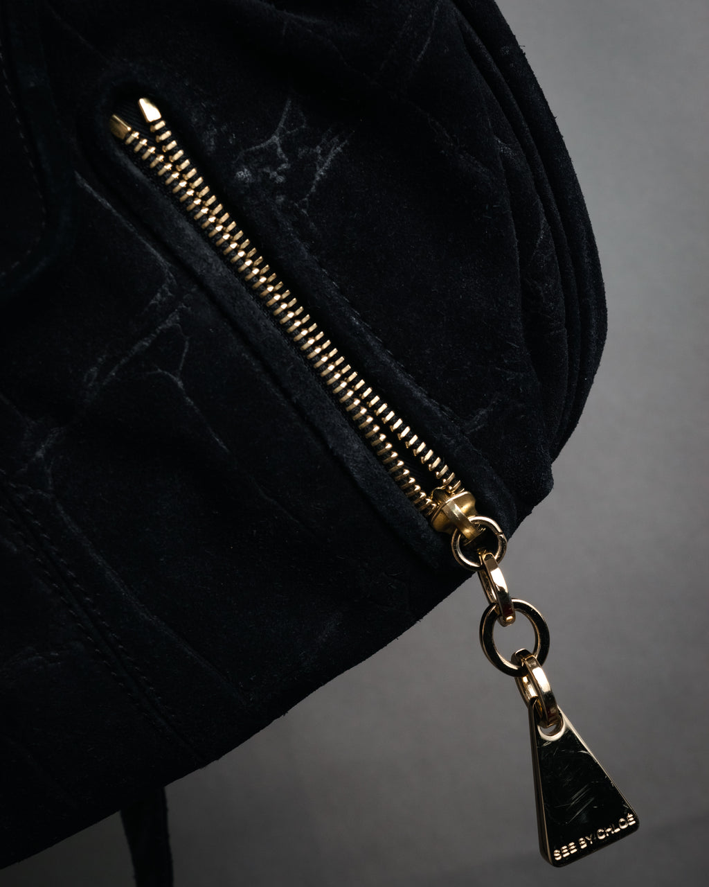 “SEE BY CHLOÉ” 2010’s Croc embossed suede drawstring bag