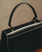 -SPECIAL- "Salvatore Ferragamo" 90's-00's Gancini contrast stitch leather handbag
